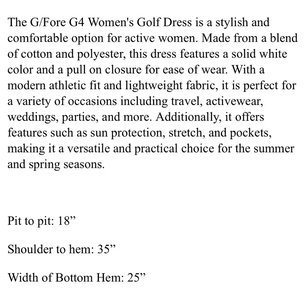 G/FORE G4 Womens Golf Dress Cotton Pique Large White - Picture 6 of 6